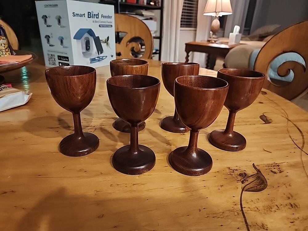 Vintage Handmade Wooden Goblets Set of 6 Measures 5" h x 2 3/4" w